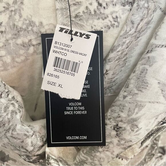 Volcom Gray & White Tropical Palm Tree Vacay Me Sleeveless Mini Dress XL NEW - Picture 10 of 13